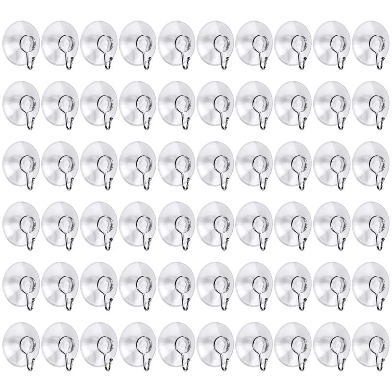 Awpeye 20 Packs Suction Cup Hooks, 1.77 Inches Universal Clear PVC Suction Cups for Shower Removable Window Suction Cups with Hooks for Kitchen Bathroom, Wall, Glass - Image 1